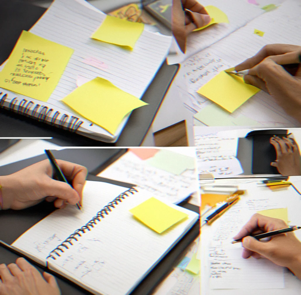 Project progression showing notes tagged by department with comments from strategy, creative, and dev teams
